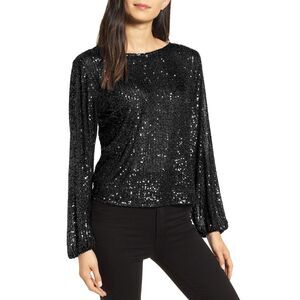 Chelsea 28 Womens Sequin Long Sleeve Top XX-Small Black - NWT $69